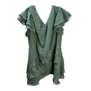 NEW Wedding Dress Flutter Sleeves Mint Embroidered Blouse Small‎